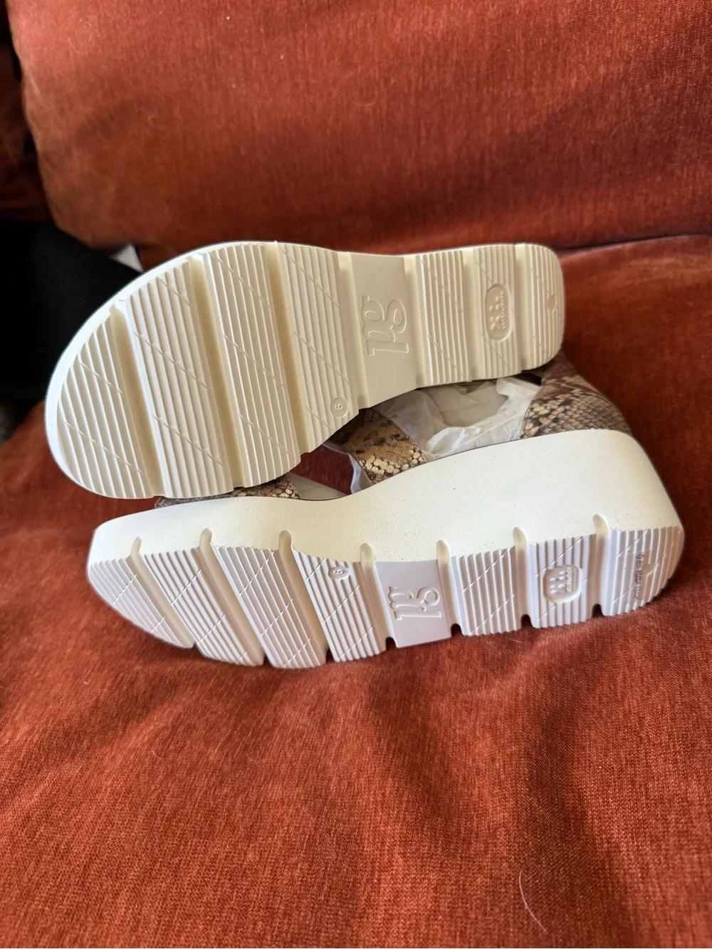 Paul Green Cheryl Snake-Print Wedge Sandals in Beige and White
